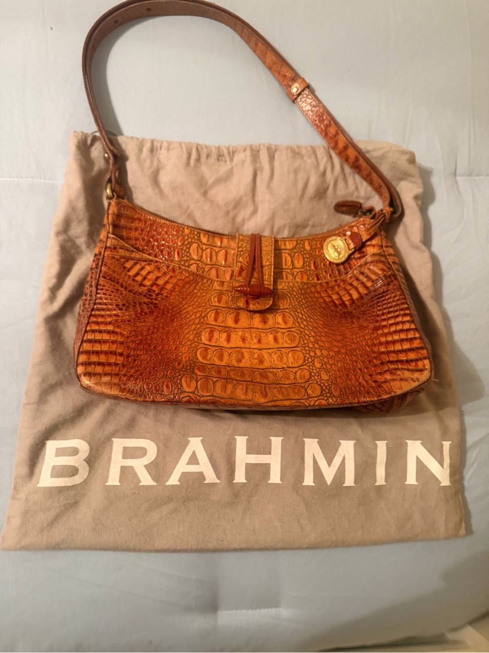 Brahmin Cognac Croc-Embossed Shoulder Bag